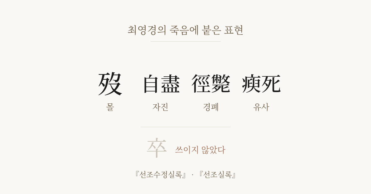 졸기 5 · 최영경 — 죽음에 붙은 네 가지 표현